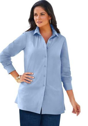 Jessica London Stretch Poplin Shirt in Azure Mist at Nordstrom, Size 32