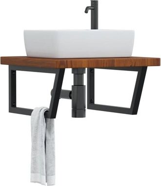 vidaXL Vidaxl - Estante De Lavabo De Pared De Acero Y Madera Maciza De Roble