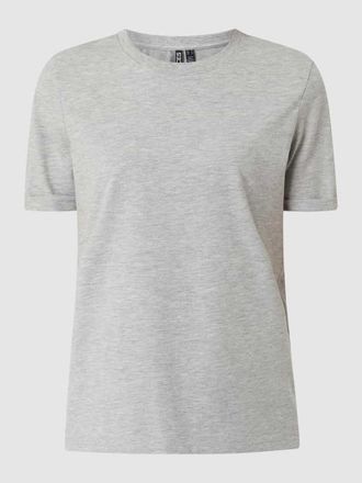 Pieces T-Shirt mit fixierten Ärmelumschlägen in Hellgrau Melange, Größe XS