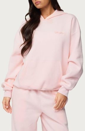 Edikted Basic Girl Oversize Fleece Logo Hoodie in Light-Pink at Nordstrom, Size X-Large