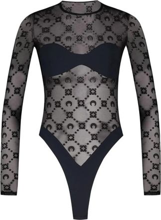Marine Serre Moonogram Mesh Flock Bodysuit T-Shirt - Dames - Bodies - Zwart - M - Tweed - Tops