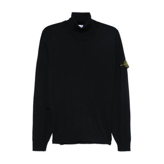 Stone Island Blauwe Geribbelde Trui met Turtleneck Kraag - Heren - Coltruien - Blauw - L - Truien & Vesten