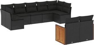 vidaXL Set De Sof&aacute;s De Jard&iacute;n 8 Piezas Y Cojines Rat&aacute;n Sint&eacute;tico Negro Vidaxl