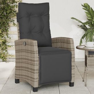 vidaXL Vidaxl - Sill&oacute;n Reclinable De Jard&iacute;n Con Reposapi&eacute;s Rat&aacute;n Sint&eacute;tico Gris