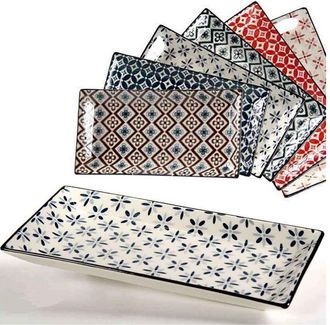 Trade Shop Trade Shop - Vassoio Rettangolare In Ceramica Decori Assortiti 24x12x1,8 Cm Cucina 737350