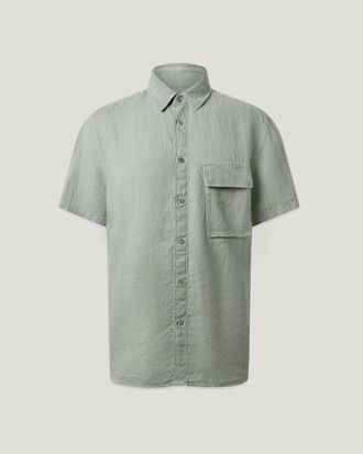 Belstaff Camisa De Manga Corta Scale Para Hombre Garment Dyed Linen Verde Liquen 2xl