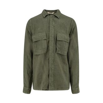 Aspesi Casual Shirts, male, Green, Size: 2XL Flap-Pocket Linen Shirt