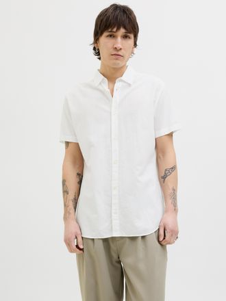 Jack & Jones Kurzarmhemd JACK & JONES JJEBREEZE SHIRT SS SN, Herren, Gr. S, N-Gr, weiss (wei&szlig;), Web, Obermaterial: 70% Baumwolle, 30% Leinen, unifarben, slim fit t