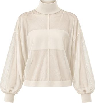 Meimeij Gebreide top met vleermuismouwen - Dames - Longsleeves - Beige - M - Leer - Tops