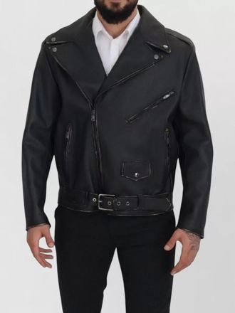 Dolce & Gabbana leather belted biker coat