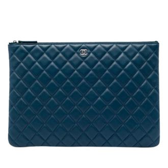 Chanel Pre-owned Vintage Quilted Lambskin Clutch - Dames - Pre-owned - Blauw - Maat: ONE Size Leer