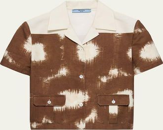 Prada Abstract-Print Canvas Crop Bowling Shirt