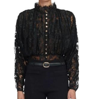 Self Portrait Overhemden, Dames, Zwart, S, Katoen, Katoenen Blouse