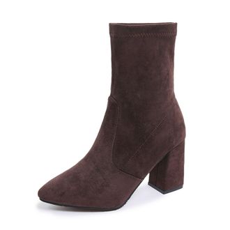 Generic Ankle Boots with Thick Heel and Pointed Toe for Women, Faux Suede Chelsea Boots, Non-Slip Vintage Short Booties for Evening Party (Brown,6.5)