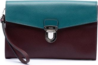 Prada Pre-owned Prada Bicolor Saffiano Envelope Push Lock Clutch Unisex 89YS38UM0BHRA2KU