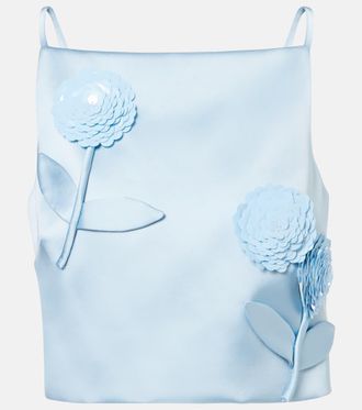 Self Portrait Crop top de sat&eacute;n con aplique floral