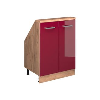 Vicco Armario De Cocina Para Techo Inclinado R-line, Rojo Brillo Intenso/roble Dorado, 60 Cm Con 2 Puertas, Vicco