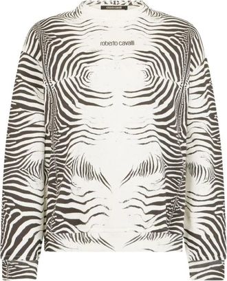 Roberto Cavalli Zebra Print Sweatshirt - Dames - Sweatshirts - Wit - XS - Katoen - Hoodies & sweatvesten