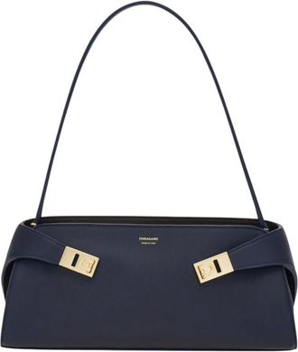 Ferragamo Navy Blue Hug Large Shoulder Bag