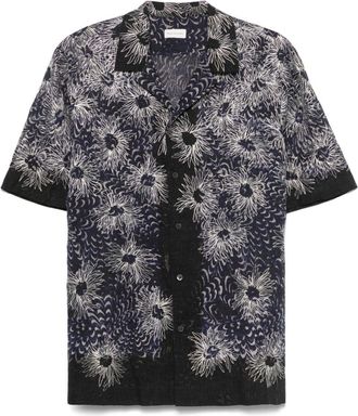 Dries Van Noten Navy Blue Short-Sleeved Camp Collar Shirt