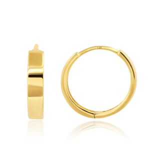 MAX + STONE Solid 14k Yellow or White Gold Huggie Domed or Flat Style Small Hoop Earrings