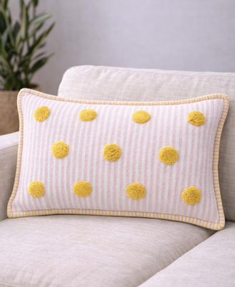Vibhsa Polka Fun Tufted Dot Stripe Decorative Lumbar Pillow, 14 x 24