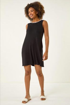 Roman Floral Trim A-Line Stretch Dress