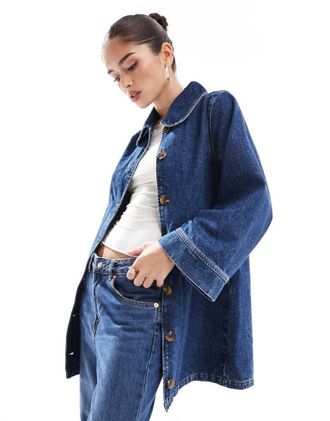 Asos denim longline jacket in indigo-Blue