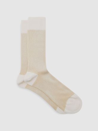 Reiss Ecru & oatmeal Two Tone Cotton Socks, M & L