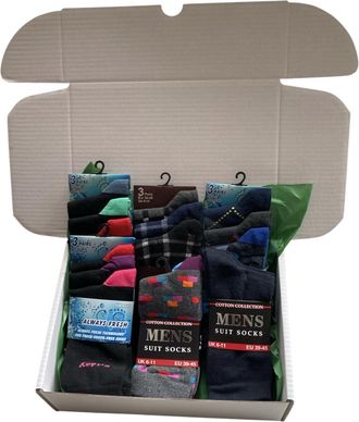 Generic Mens Mixed Socks Gift Box Set, 18 Pairs, Size 6-11, Luxury and Styles, Gift-Wrapped with Red Bow