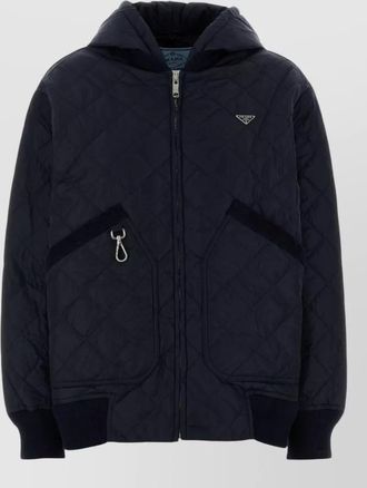 Prada hooded nylon jacket quilted ribbed cuffs pockets