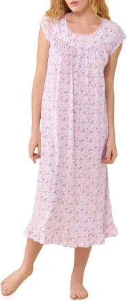 Eileen West Cap Sleeve Short Cotton Jersey Nightgown in Pink/white Ditsy at Nordstrom, Size X-Small