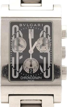 Bulgari Pre-owned Rettangolo Chronograph Roestvrij staal - Dames - Vintage Horloges - Zwart - ONE Size - Vintage