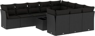 vidaXL Set De Sof&aacute;s De Jard&iacute;n 11 Pzas Y Cojines Rat&aacute;n Sint&eacute;tico Negro Vidaxl