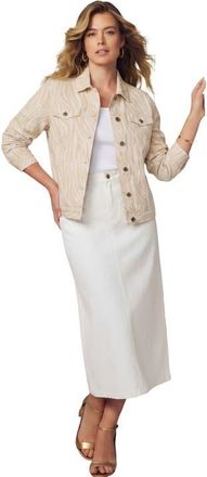 Jessica London Classic Cotton Denim Jacket in Oatmeal Zebra at Nordstrom, Size 14