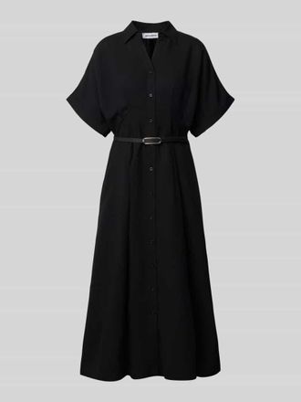 More & More Hemdblusenkleid aus Viskose-Leinen-Mix mit G&uuml;rtel in Black, Gr&ouml;&szlig;e 34