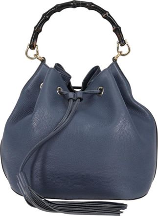 Gucci Bamboo Blue Leather Handbag (Pre-Owned)