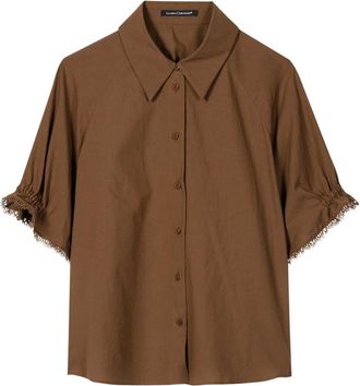 Luisa Cerano Overhemden, Dames, Bruin, S, Katoen, Katoenen voile blouse