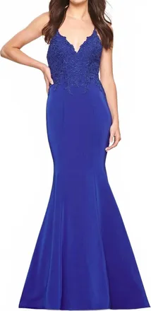 Faviana Sweetheart Neckline Lace Applique Dress In Royal