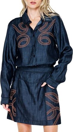 Ciebon Julianna Embroidered Tencel Lyocell Shirt in Charcoal at Nordstrom, Size X-Small