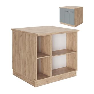 Vicco Isla De Cocina Fame-line, Azul Claro-gris, 90 Cm Con Caj&oacute;n, Sin Encimera, Vicco