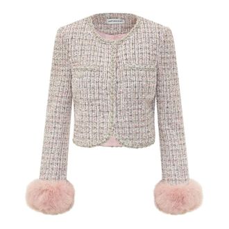Self Portrait Tweed Jackets, female, Pink, XS, Boucl&eacute; Fur Cuff Jacket