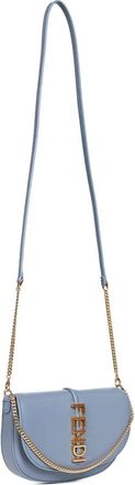 Fendi lettering chain cross body bag - Blue