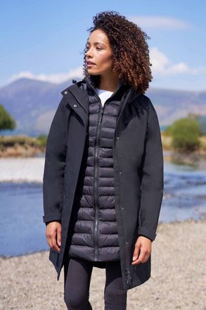 Mountain Warehouse Alaskan Womens 3 In 1 Long Jacket with Adjustable Hood Waterproof Coat Black