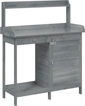 vidaXL Mesa Para Macetas Y Armario Madera Abeto Gris 110,5x45x124,5 Cm Vidaxl