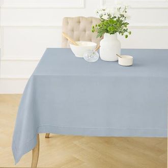 Solino Home Linen Tablecloth for Dining Table, Holiday and Everyday Dining Table Decor - Classic Hemstitch in Dusty Blue at Nordstrom, Size X-Small