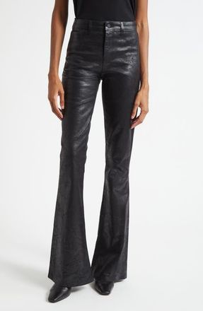 L'agence Marty Coated High Waist Flare Leg Jeans in Black Crackle Coated at Nordstrom, Size 25