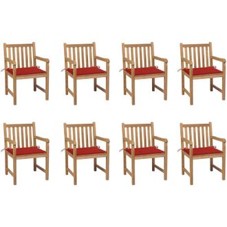 vidaXL Sillas De Jard&iacute;n 8 Uds Madera Maciza De Teca Cojines Rojos Vidaxl