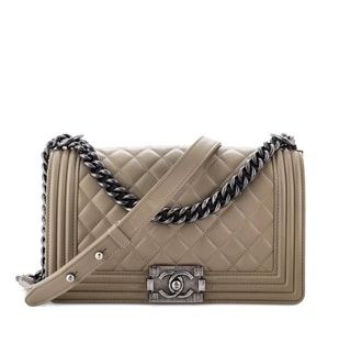 Chanel Taupe Leather Boy Bag Size S