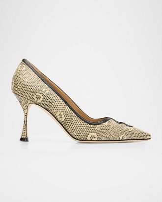 Manolo Blahnik 90mm Berry Snake-Embossed Leather Pumps